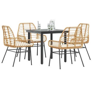 vidaXL 5-delige Tuinset met kussens poly rattan glas bruin, Verzenden, Nieuw, Tuinset