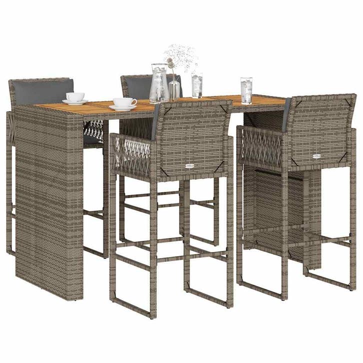 vidaXL 5-delige Tuinbarset met kussens poly rattan acacia, Jardin & Terrasse, Ensembles de jardin, Envoi