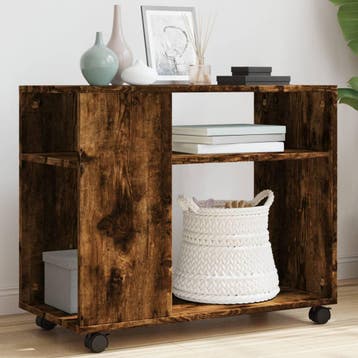 vidaXL Bijzettafel met wieltjes 70x35x60 cm hout gerookt, Maison & Meubles, Verzenden
