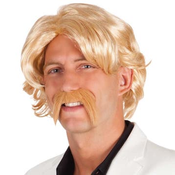 Blonde Pruik Chuck Met Snor, Verzenden