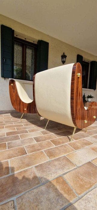 Fauteuil (2) - Wortelnotenhout, Leder - stijl Art Déco /
