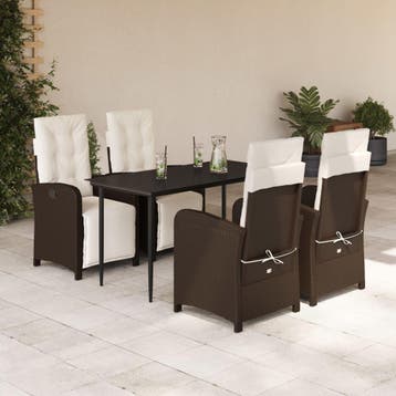 vidaXL 5-delige Tuinset met kussens poly rattan bruin, Verzenden, Nieuw, Tuinset