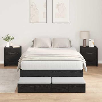 vidaXL Opbergbedframe met lade Zwart Eiken 120 cm Bewerkt, Verzenden, Nieuw