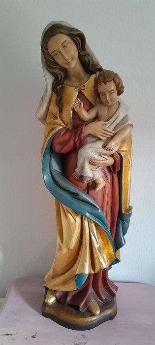 Drechseltube - Figure - Maria mit Kind - Handgeschnitzt - XL, Antiek en Kunst