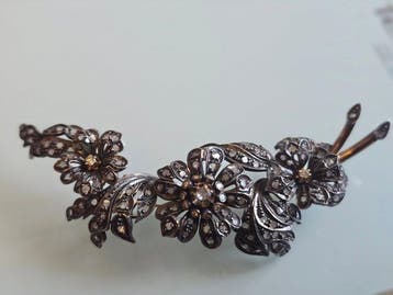 Broche - 18 karaat Zilver, Geel goud - Diamant