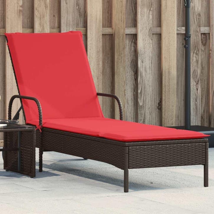 vidaXL Ligstoel met wielen en kussen, bruin polyrotan, Tuin en Terras, Ligbedden, Nieuw, Verzenden