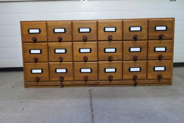 Kabinet - Eik, Hout - Kaartindex-ladenkast, Antiek en Kunst, Antiek | Wandborden en Tegels