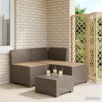 vidaXL 3-Zits Tu bank met Kussens Rattan Look 3-zits PP, Verzenden, Nieuw