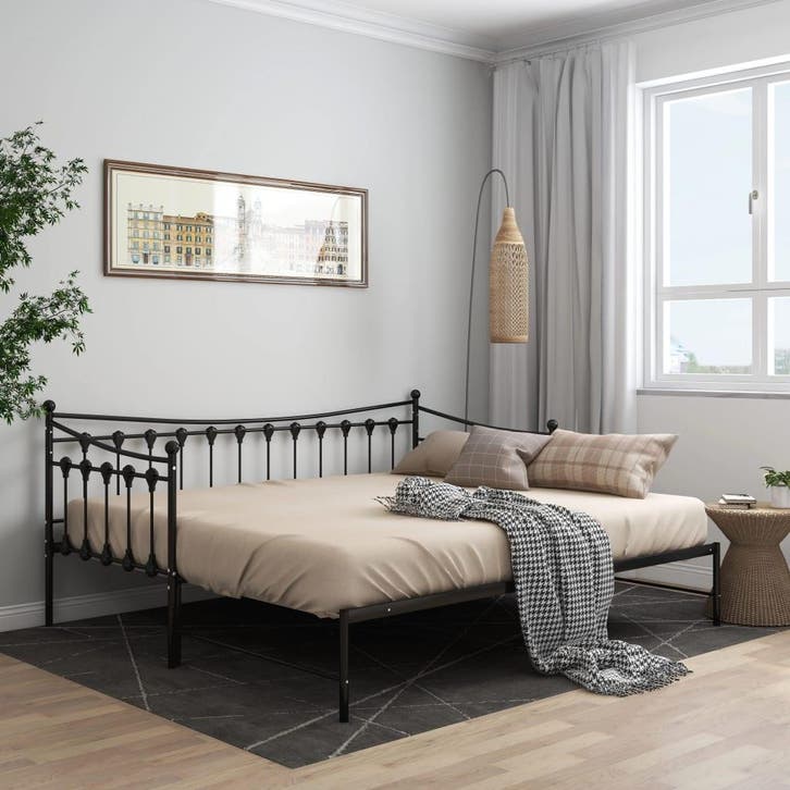vidaXL Slaapbank uittrekbaar metaal zwart 90x200 cm, Huis en Inrichting, Slaapkamer | Bedden, Nieuw, Verzenden