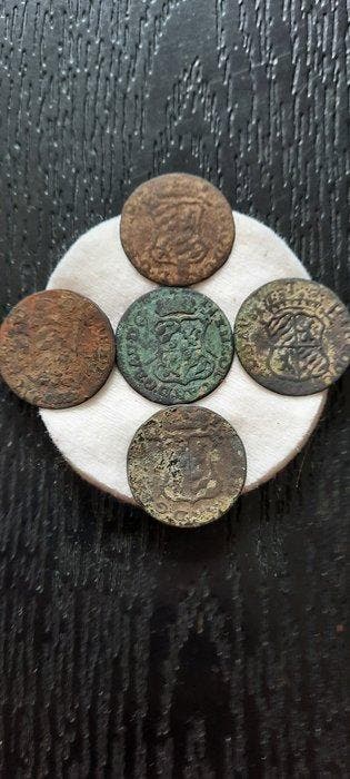 België. Jean-Théodore de Bavière. Lot van 5 stuks (Zonder, Postzegels en Munten, Munten | Nederland