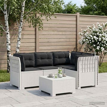 vidaXL 4-Persoons Tuin Sofa met Kussens Rattan Look PP Wit, Verzenden, Nieuw