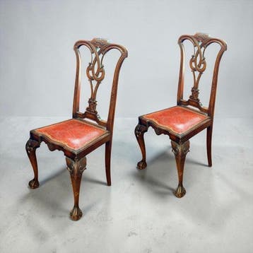 Thomas Chippendale - Chaise (2) - Bois, Cuir - Taillée à la