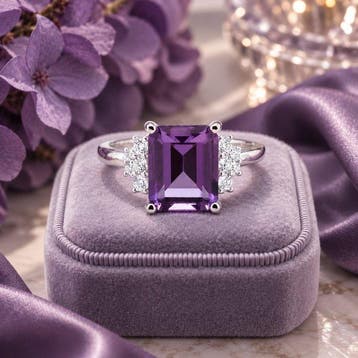 Zonder minimumprijs - Ring Verguld Amethist - Diamant -