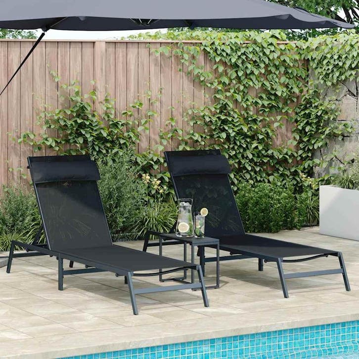vidaXL Zonligstoelen 2-persoon 3 pcs Zwart en Anthraciet, Jardin & Terrasse, Chaises longues, Envoi