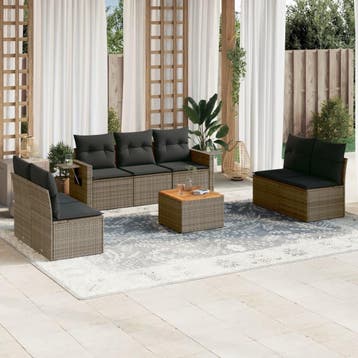 vidaXL 8-delige Loungeset met kussens poly rattan grijs, Verzenden, Nieuw, Loungeset