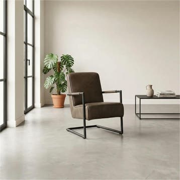 Leren fauteuil Lodge - Granada Ash (grijs/bruin), Industrieel, Modern, Scandinavisch, Nieuw, Ophalen of Verzenden, 50 tot 75 cm