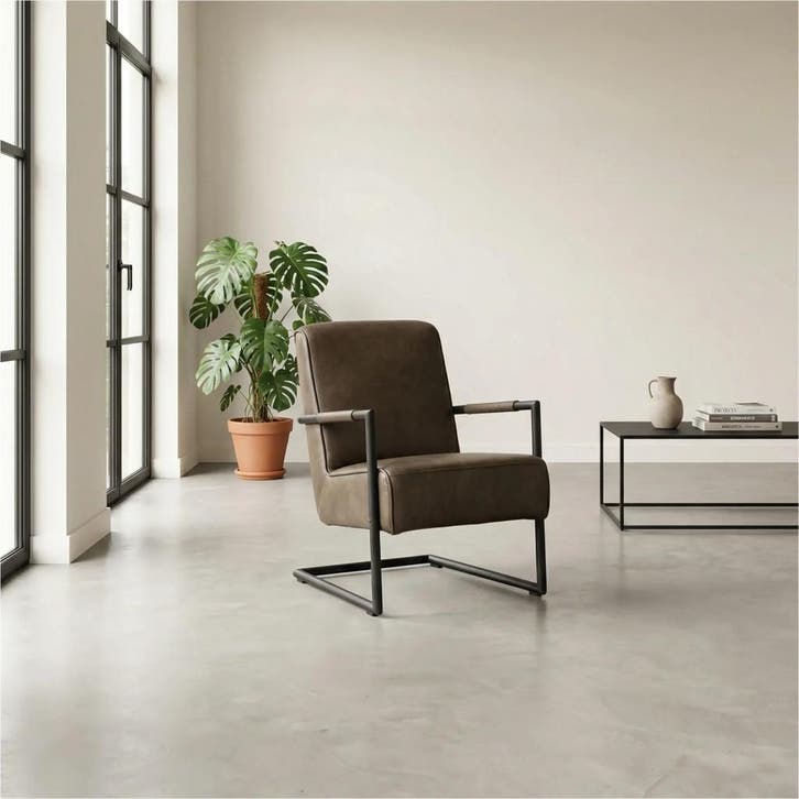 Leren fauteuil Lodge - Granada Ash (grijs/bruin), Maison & Meubles, Fauteuils, Enlèvement ou Envoi
