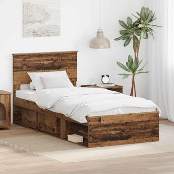 vidaXL Bedframe met hoofdeinde Oudhout 75 x 190 cm Bewerkt, Verzenden, Nieuw