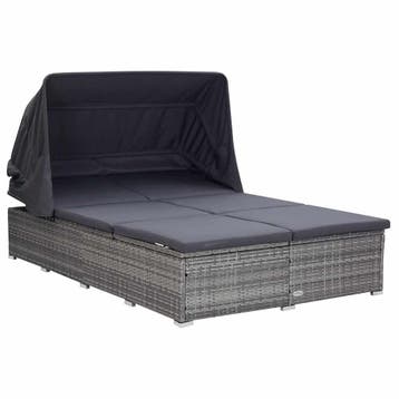 vidaXL Ligbed met kussen 2-persoons poly rattan grijs, Verzenden, Nieuw