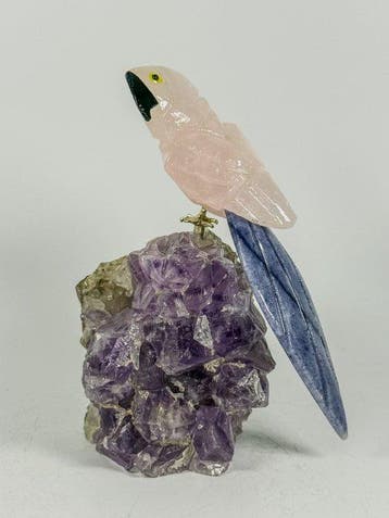 Rare piece - Handgesneden rozenkwarts papegaai op kwaliteits