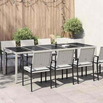 vidaXL Tuintafel 250x100x75 cm poly rattan en gehard glas, Tuin en Terras, Verzenden, Nieuw