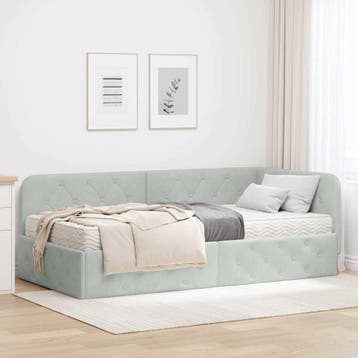 vidaXL Hoek Bed Frame Lichtgrijs 90 x 200 cm Fluweel, Verzenden, Nieuw