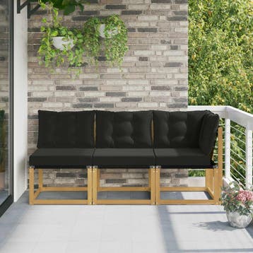 vidaXL 3 st Outdoor Midden- en Hoekbank Wit, Verzenden