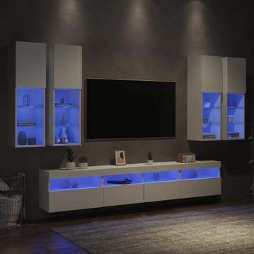 vidaXL 7-delige Tv-wandmeubelset met LED-verlichting wit, Verzenden