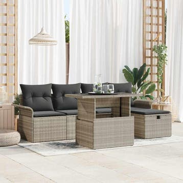 vidaXL Tuinbank Set 6 st Lichtgrijs poly rattan, Verzenden, Nieuw