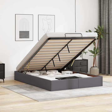 vidaXL Bedframe zonder matras 140x190 cm kunstleer grijs, Verzenden
