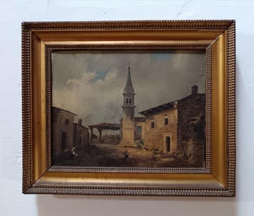 Italiaanse school (XIX) - Torre campanaria zona Lombarda, Antiek en Kunst