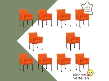 Set van 10 Leren eetkamerstoelen Desire - Toledo Orange, Ophalen of Verzenden, Nieuw, Leer, Eén