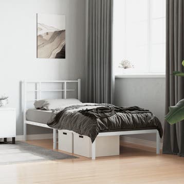 vidaXL Bedframe met hoofdbord metaal wit 90x190 cm, Verzenden