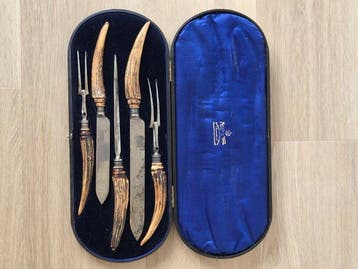 Keukenmes - Antiek Victoriaans carving set met