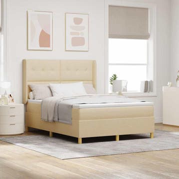 vidaXL Boxspring bed met hoofdeinde Crème 140 x 190 cm Stof, Verzenden, Nieuw