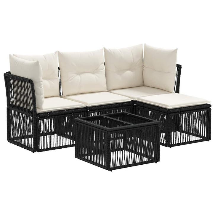 vidaXL Tuinbank Set 5 pcs Zwart poly rattan, Tuin en Terras, Tuinsets en Loungesets, Nieuw, Verzenden