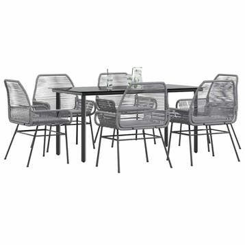 vidaXL 7-delige Tuinset met kussens poly rattan glas grijs, Verzenden, Nieuw, Tuinset