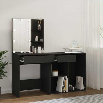 vidaXL Kaptafel met kastje LED bewerkt hout zwart, Huis en Inrichting, Verzenden, Nieuw