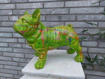 Beeld, green buldog artistic - 28 cm - polyresin