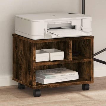 vidaXL Printerkastje met wielen 41x32x34,5 cm gerookt, Verzenden
