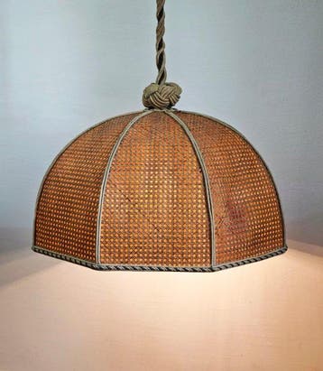 Lampe à suspendre - Rotin, Textile, Soie - Paille de Vienne