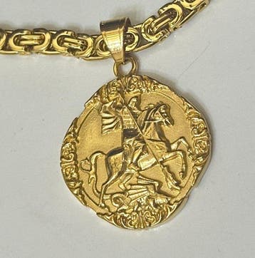 Religieuze set met hanger Sint-Joris en katholiek kruis -, Antiek en Kunst