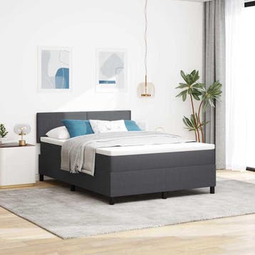 vidaXL Boxspring bed Donkergrijs en Wit 140 x 190 cm, Verzenden, Nieuw