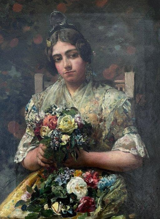 Luis Gasch Blanch (1880–1937) - Retrato de dama valenciana, Antiek en Kunst, Kunst | Schilderijen | Klassiek