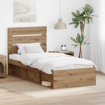 vidaXL Bedframe Ambachtelijk Eiken 90 x 200 cm Massief, Verzenden