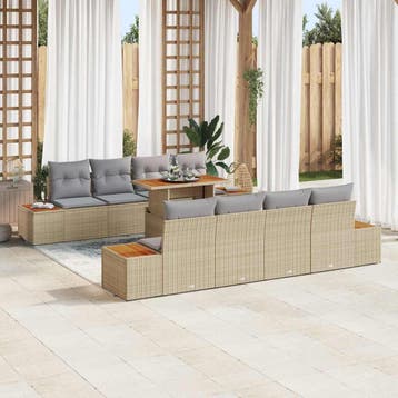 vidaXL Tuinbank Set 9 st Beige poly rattan, Verzenden, Nieuw