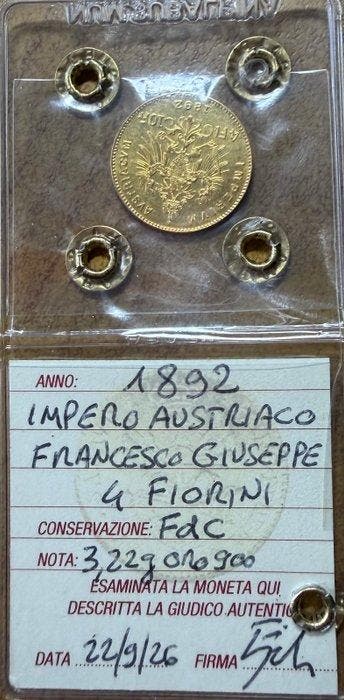 Oostenrijk. Franz Joseph I. 4 Florins/10 Francs 1892 /