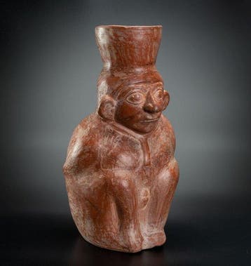 Precolumbiaans. Moche Keramische gevangene-vaas met Spaanse