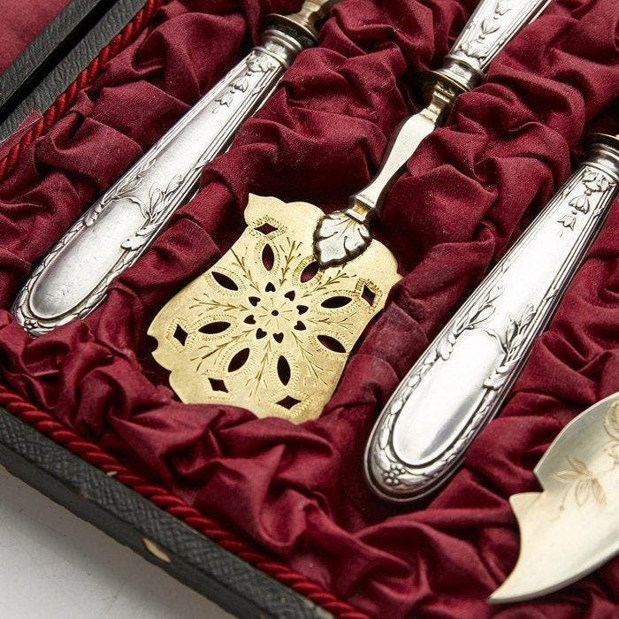 Bestekset (4) - .800 zilver - Zalm opdienbestek, Antiek en Kunst, Antiek | Zilver en Goud