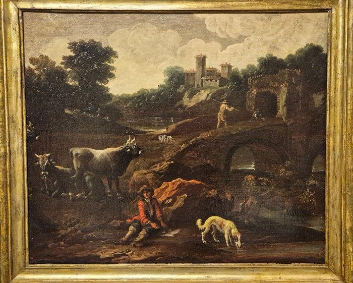 Domenico Brandi (1683-1736) - Paesaggio con pastore,, Antiek en Kunst, Kunst | Schilderijen | Klassiek